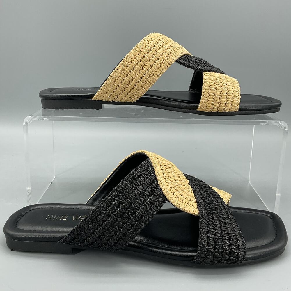 NEW Nine West Women’s Quara Flat Sandals Black/Beige Size 6.5M
